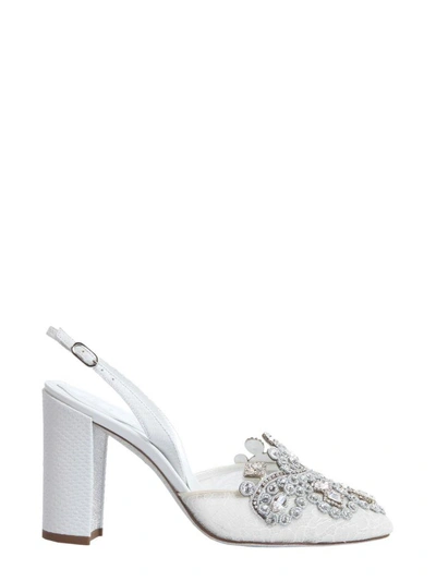 Shop René Caovilla Crystal Emebellished Slingbacks In Bianco