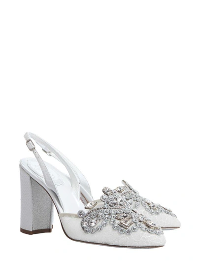 Shop René Caovilla Crystal Emebellished Slingbacks In Bianco