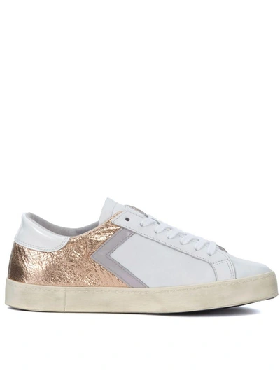 Shop Date D.a.t.e. Hill Low Half White And Pink-gold Laminated Leather Sneaker In Rosa