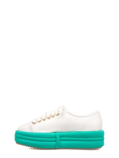 Shop Marc Ellis White/teal Blue Leather Wedge Sneakers