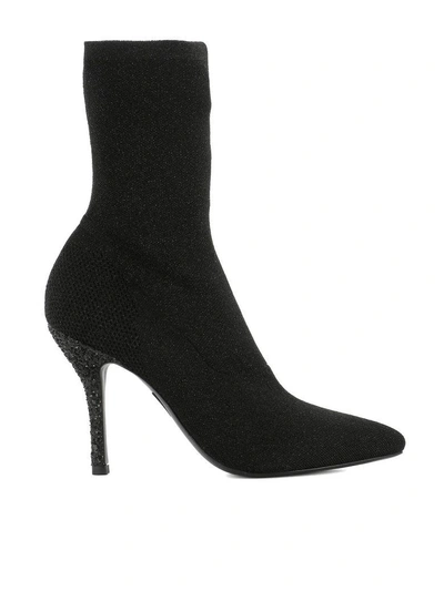 Shop Strategia Black Fabric Heeled Ankle Boots
