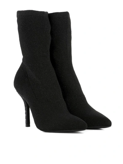 Shop Strategia Black Fabric Heeled Ankle Boots