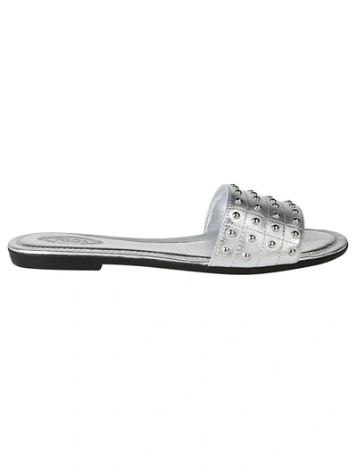 Shop Tod's Slides In Silver
