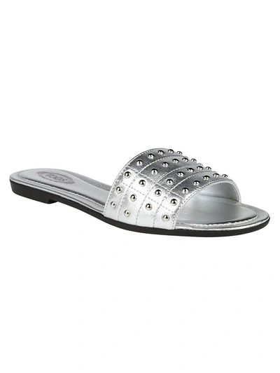 Shop Tod's Slides In Silver