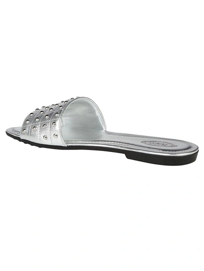 Shop Tod's Slides In Silver