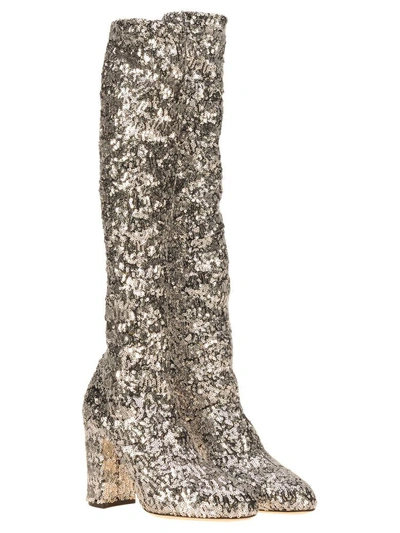 Shop Dolce & Gabbana High Sequin Boot In Silver