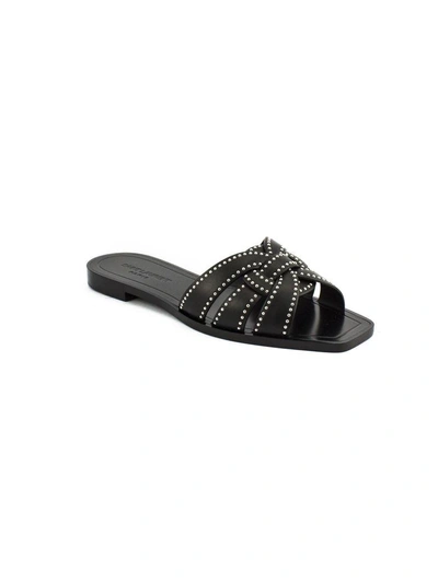 Shop Saint Laurent Nu Pieds 05 Sandals In Black Studded Leather In Nero