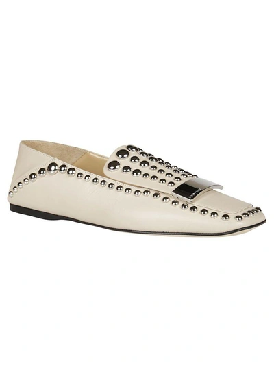 Shop Sergio Rossi Studded Slippers In Chalk