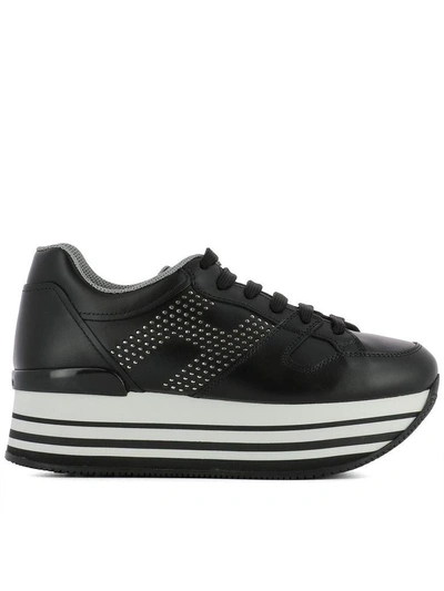 Shop Hogan Black Leather Sneakers