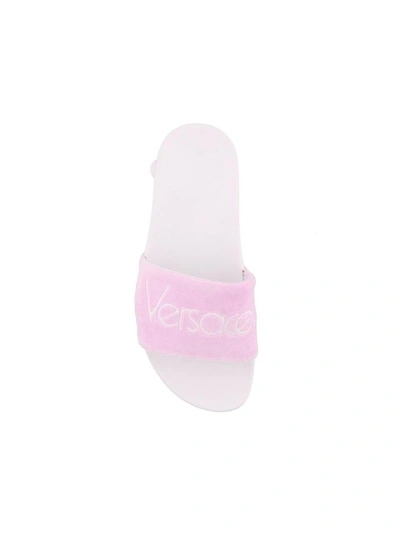 Shop Versace Logo Vintage Slide Sandals In White Pink