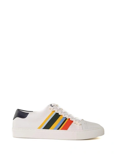 Shop Tory Burch Tory Sport Ruffle-trim Leather Sneakers In Bianco