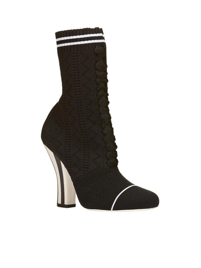 Shop Fendi Lace Up Sock Boots In Nero Bianco