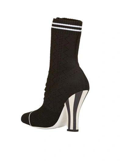 Shop Fendi Lace Up Sock Boots In Nero Bianco
