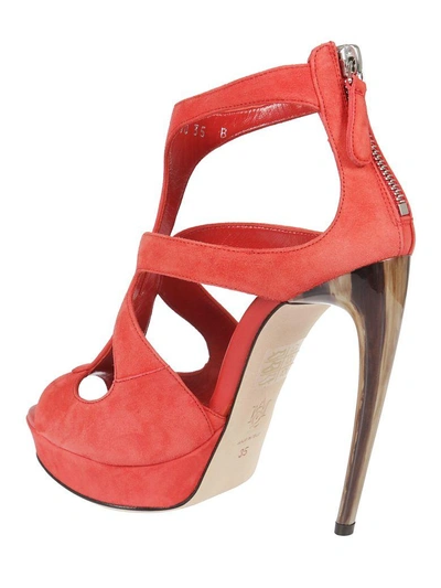 Shop Alexander Mcqueen Horn Heel Platform Sandals In Rosso