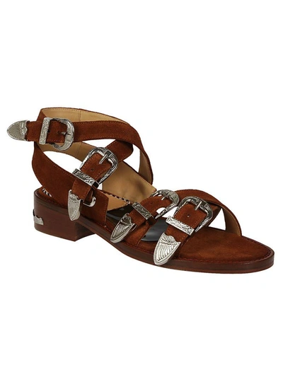 Shop Toga Suede Strap Sandals In Cognac