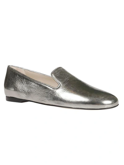 Shop Stuart Weitzman Myguy Metallic Slippers In Silver