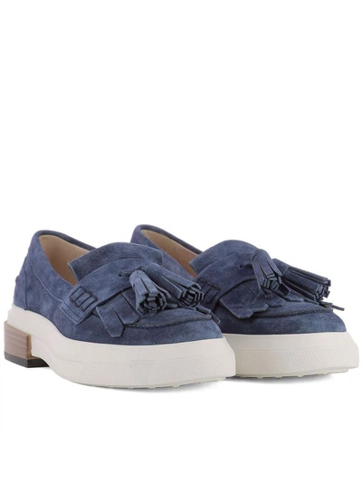 Shop Tod's Blue Suede Loafers