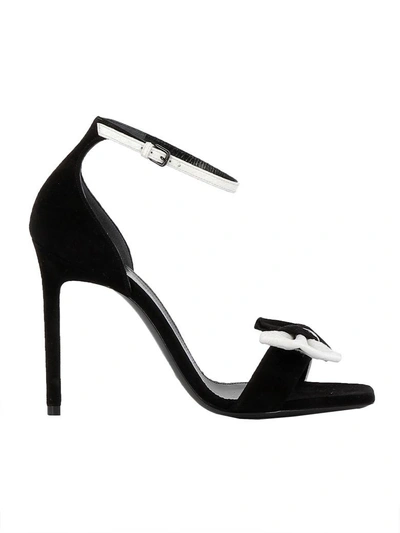 Shop Saint Laurent White/black Leather/suede Sandals In Black/white