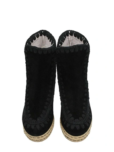 Shop Mou Black Suede Eskimo Wedge Ankle Boots