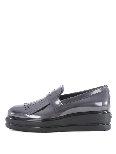 Shop Hogan H323 Maxi Wedge Loafers In Piombo