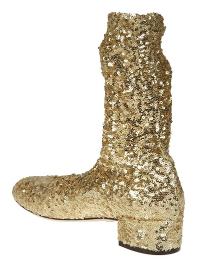 Shop Dolce & Gabbana Sparkly Stretch Ankle Boots In Oro
