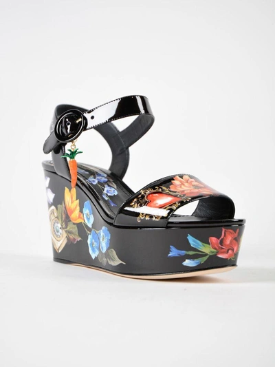 Shop Dolce & Gabbana Bianca Romantic Wedge Sandals In Hnmfiori-telefoni F.nero