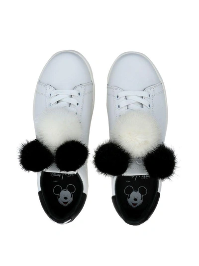 Shop Moa Master Of Arts Sneaker Moa In Pelle Bianca Con Topolino In Pelliccia In Bianco