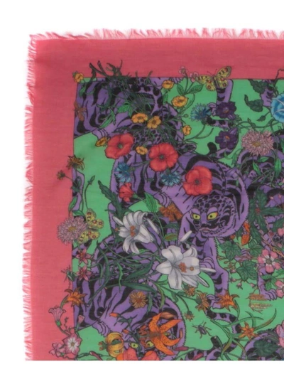 Shop Gucci Flora Tiger Scarf In Multicolor