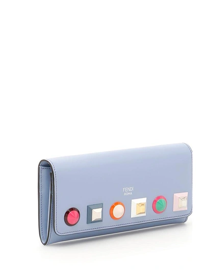 Shop Fendi Leather Rainbow Wallet In Azzurro Sky+mlc+pallceleste