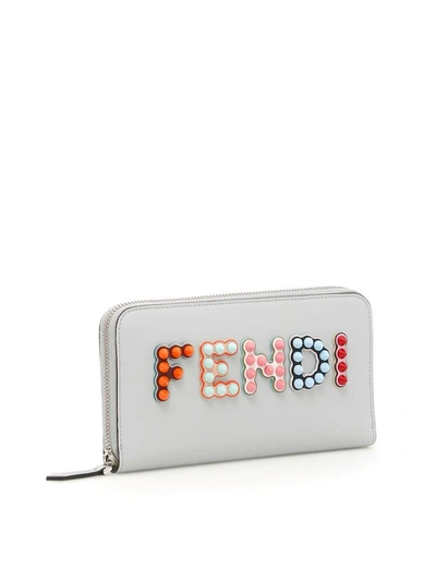 Shop Fendi Zip-around Logo Wallet In Grigio Perla+mlcgrigio