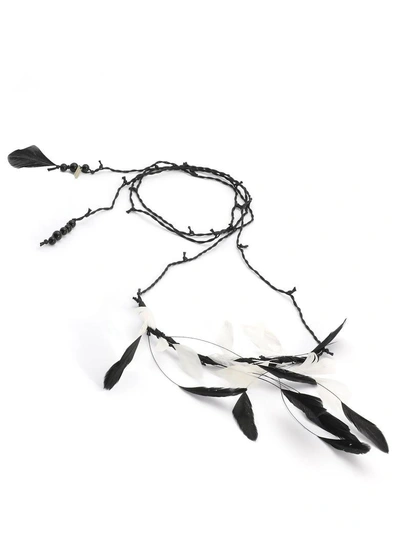 Shop Ann Demeulemeester Feather Necklace In Black Off White