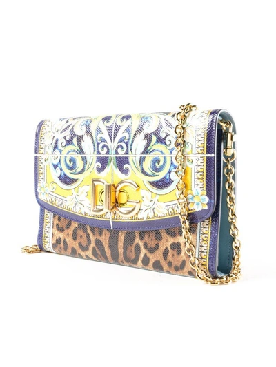 Shop Dolce & Gabbana Printed Logo Clasp Shoulder Bag In Hhileo-maiolica B.blu