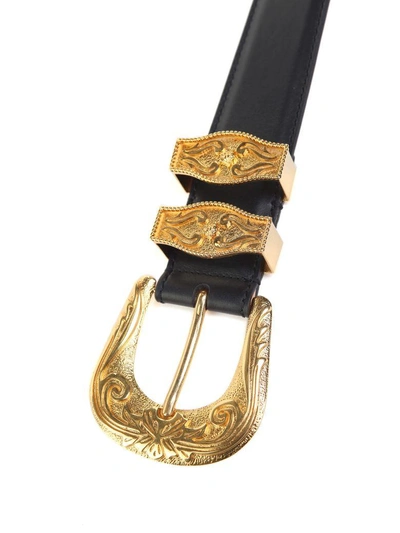 Shop Versace Barocco-buckle Leather Belt In Nero