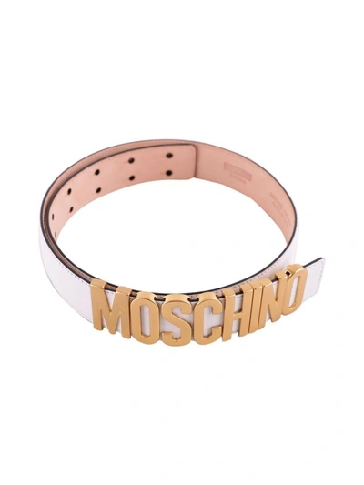 Shop Moschino Leather Belt In White