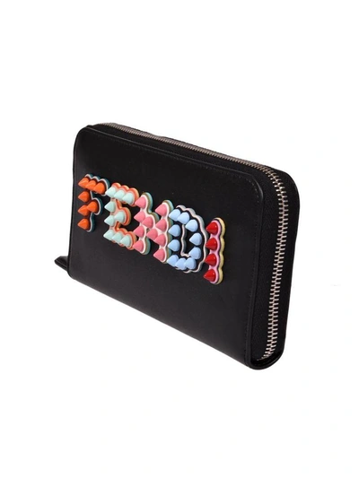 Shop Fendi Studded Logo Zip-around Wallet In F0xnero+mlc+palladio