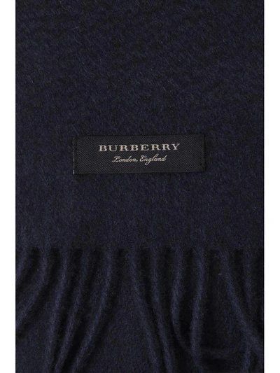 Shop Burberry Blu Cashmere Scarf With Classic Logo