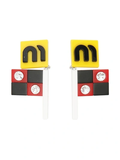 Shop Miu Miu Plexi Flag Earrings In Giallo+nero (yellow)