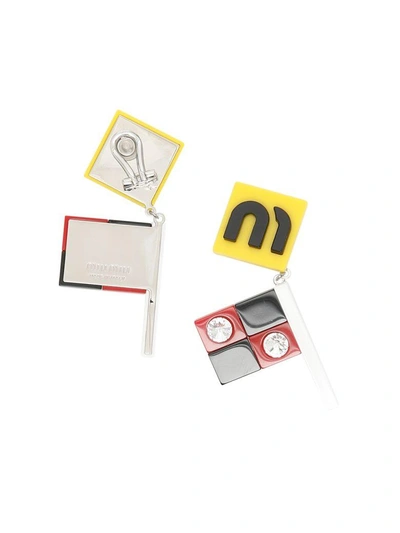 Shop Miu Miu Plexi Flag Earrings In Giallo+nero (yellow)