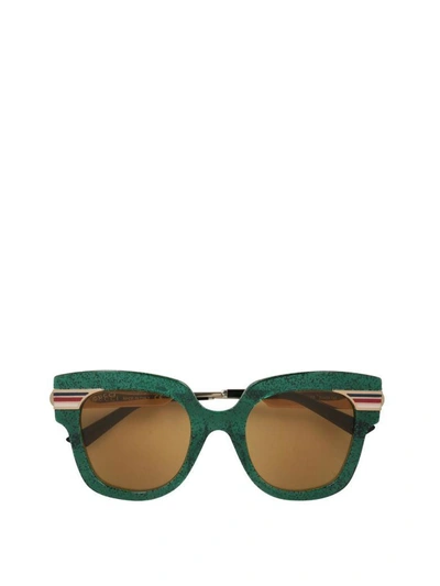 Shop Gucci Web Glitter Acetate Sunglasses In Verde