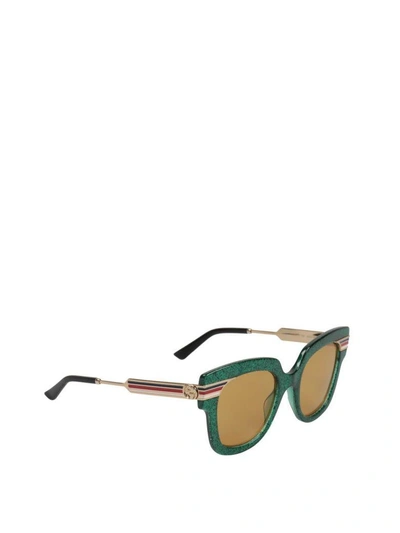 Shop Gucci Web Glitter Acetate Sunglasses In Verde