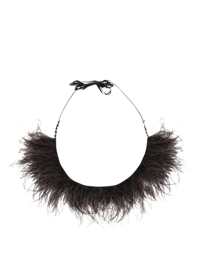 Shop Ann Demeulemeester Ostrich Feathers Necklace In Nero