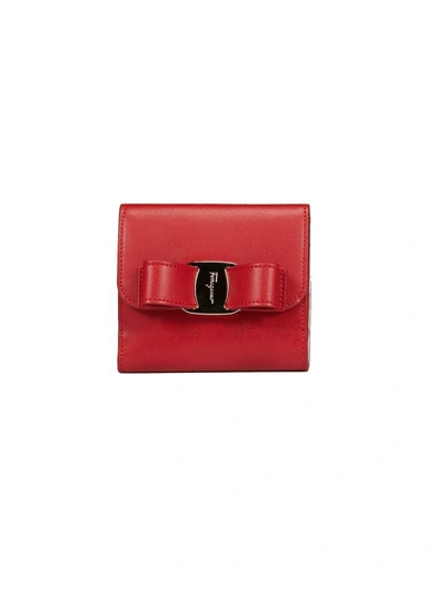 Shop Ferragamo Vara French Wallet In Rosso