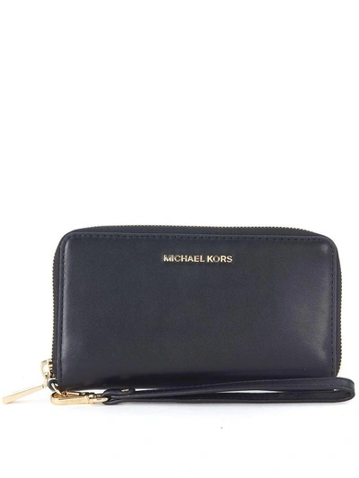 Shop Michael Kors Jet Set Black Leather Wallet In Nero