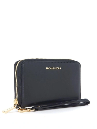 Shop Michael Kors Jet Set Black Leather Wallet In Nero