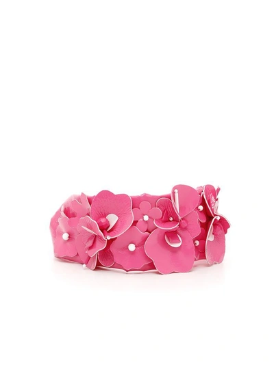 Shop Miu Miu Patent Flowers Headband In Pink|rosa
