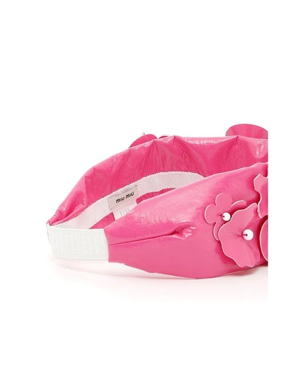Shop Miu Miu Patent Flowers Headband In Pink|rosa
