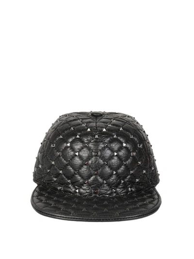 Shop Valentino Spike Quilted Leather Hat In Nero