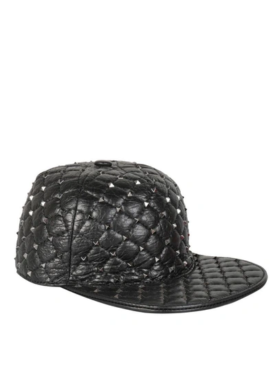 Shop Valentino Spike Quilted Leather Hat In Nero