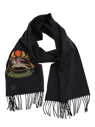 Shop Burberry Logo Patch Scarf In Navy