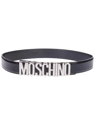 Shop Moschino Logo Plaque Belt In Black